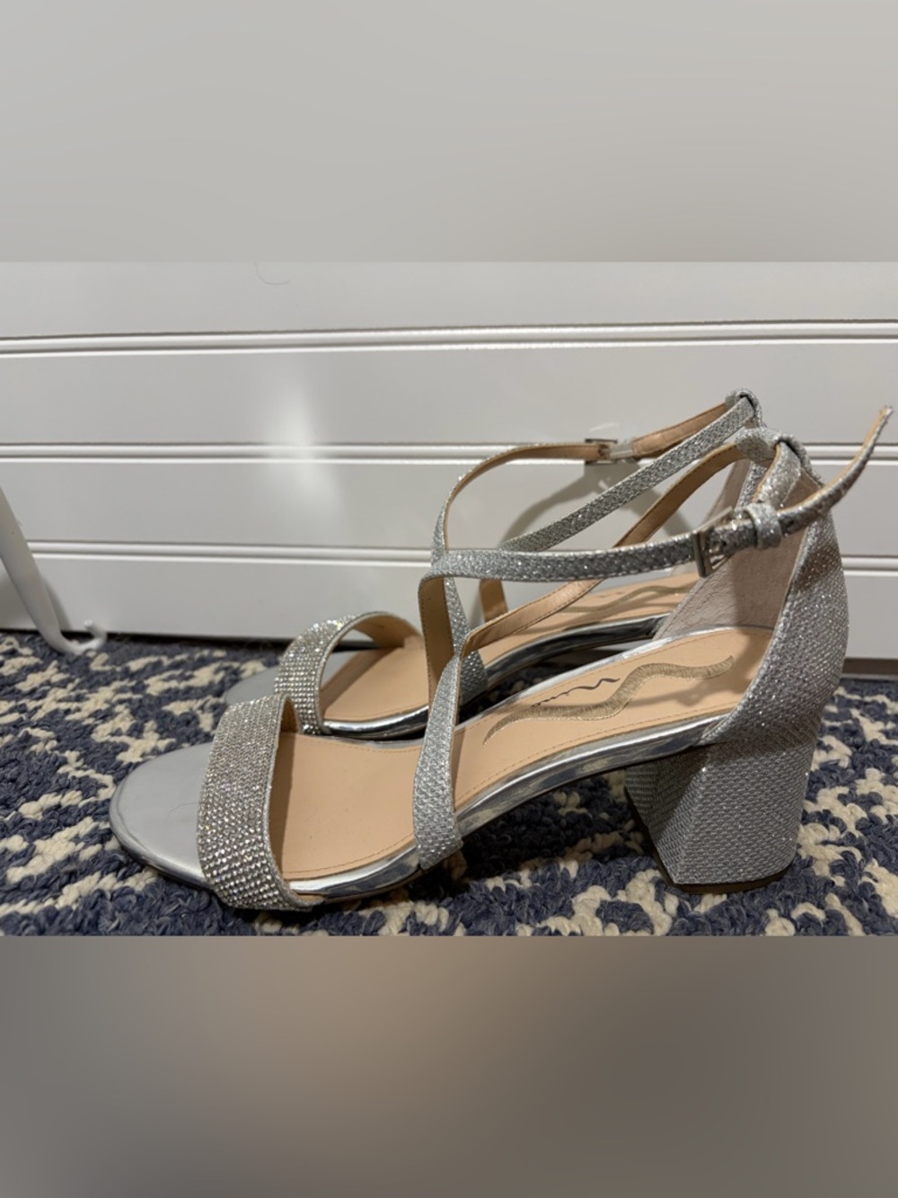 Nina Silver Crystal-Strap Block Heel Sandals - Picture 2 of 8